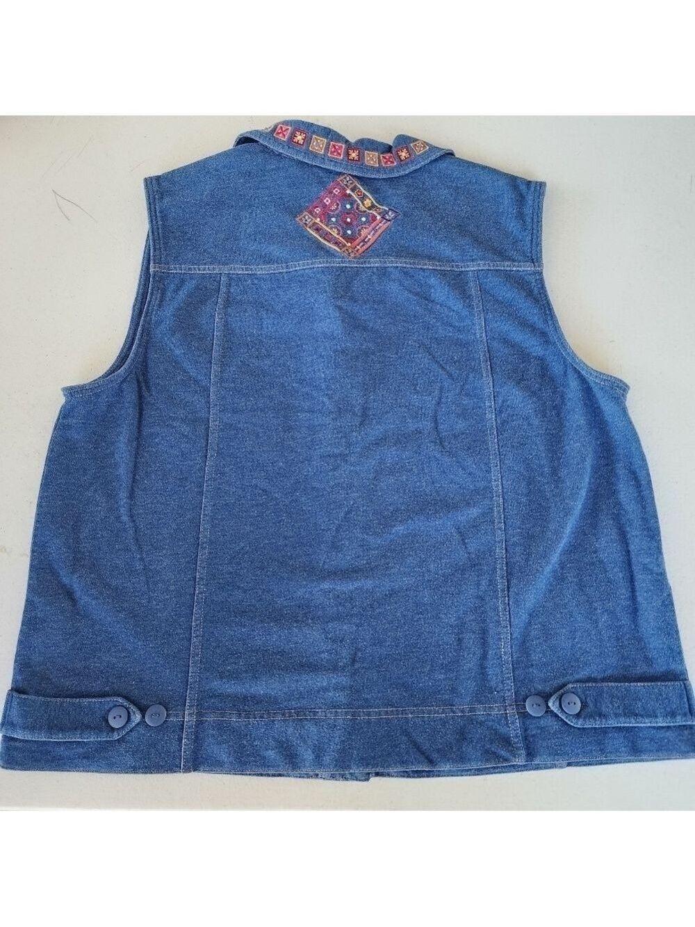 Bechamel sz M vintage soft quilters square embroidered design jean colored vest - Picture 2 of 12